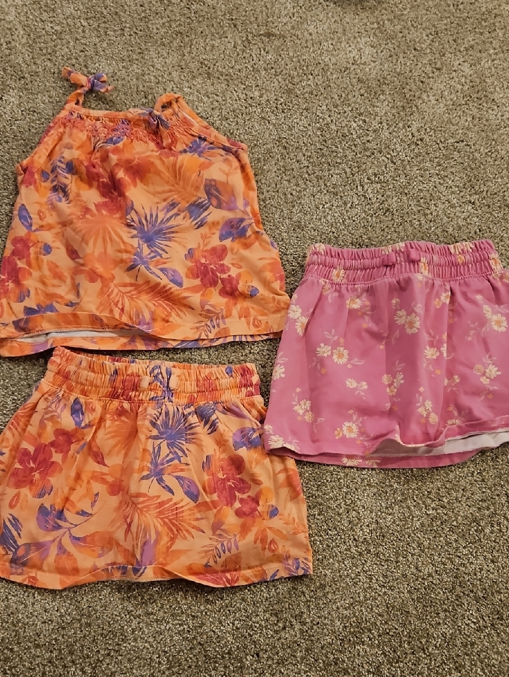 Girls Tropical Peach Floral Tank & Skirt Set with Additional Pink Floral Skirt